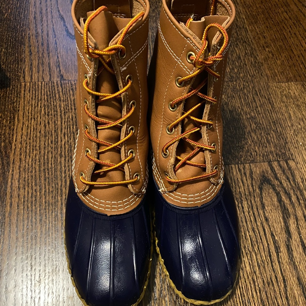 L.L. Bean Tan and Navy Duck Boots